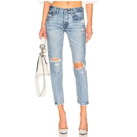 MOUSSY VINTAGE Lewton Rigid Denim button fly distressed tapered jeans size 25 - Picture 1 of 9